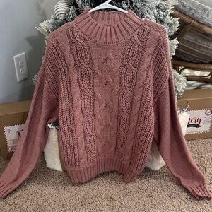 Lucky Brand Dusty Rose Cable Knit Turtleneck Sweater